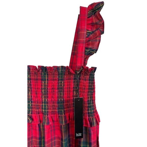 Nicole Miller Plaid Smocked Bodice Midi Dress 100% Cotton Ruffle Layered XS - Picture 2 of 6